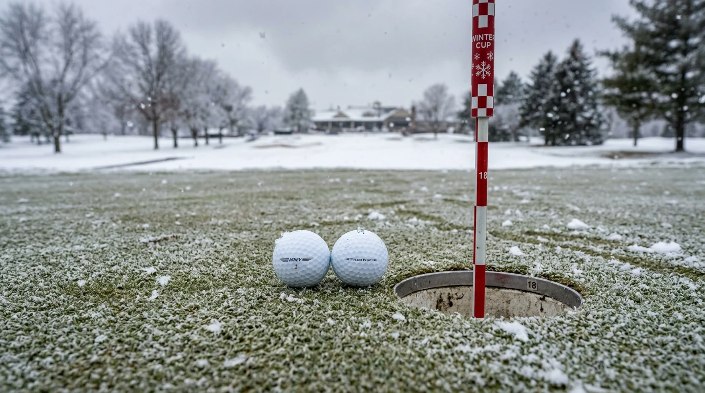 Zwei Golfbälle nebeneinander auf dem Green