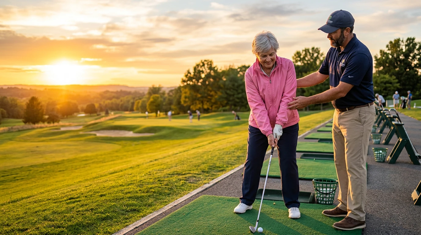 Golfer auf dem Übungsplatz mit Schläger