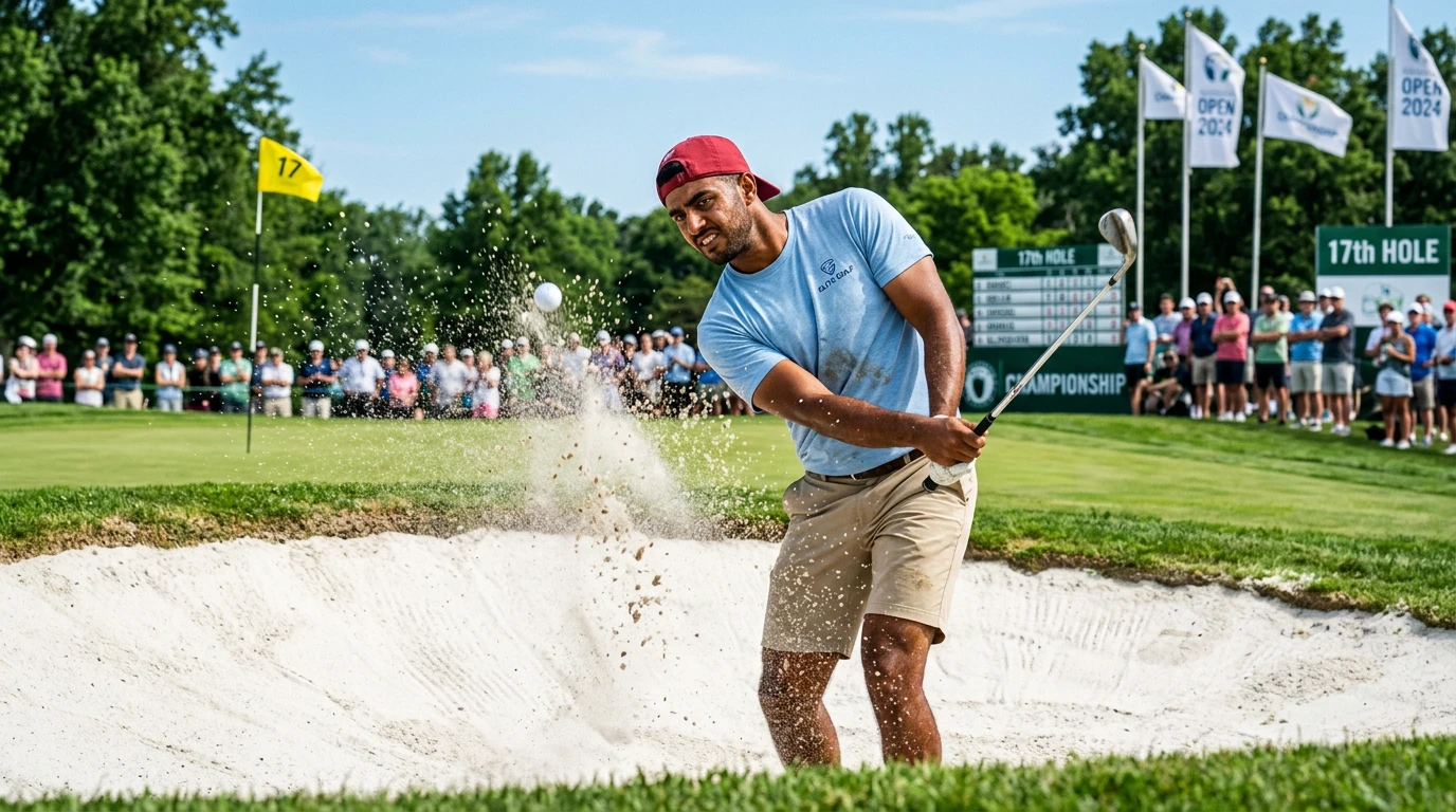 Golfer bei schwierigem Schlag aus dem Bunker