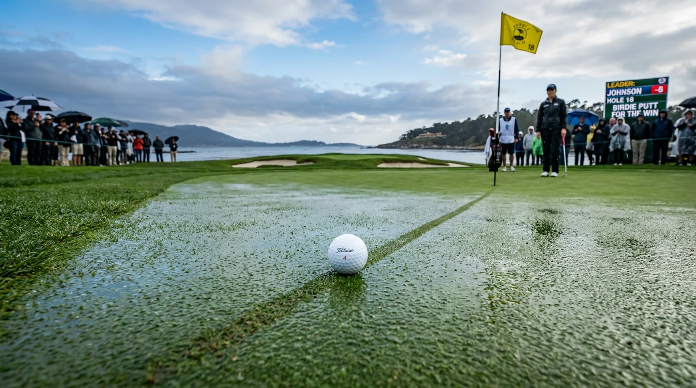 Golfball vor dem Loch auf professionellem Green