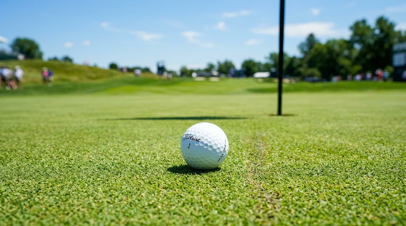 Golfball auf dem Green vor dem Einlochen